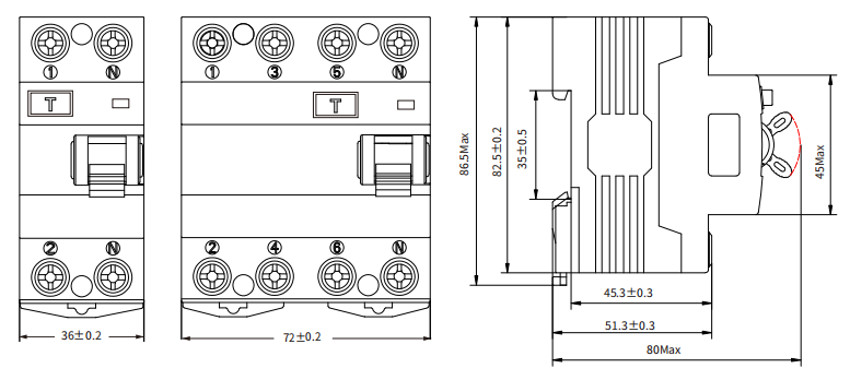 SAIA RCCB AKL1-80(H) Tamanho