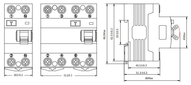 Tamanho do ETEK RCCB EKL1-80(H)