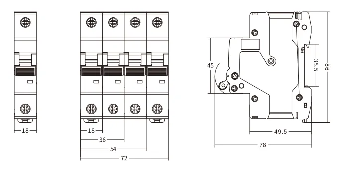 Tamanho do ETEK 6kA MCB EKM3-125S