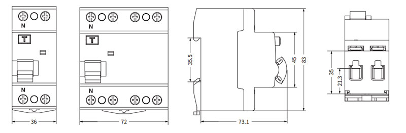 ETEK RCCB AKL6-100 Tamanho