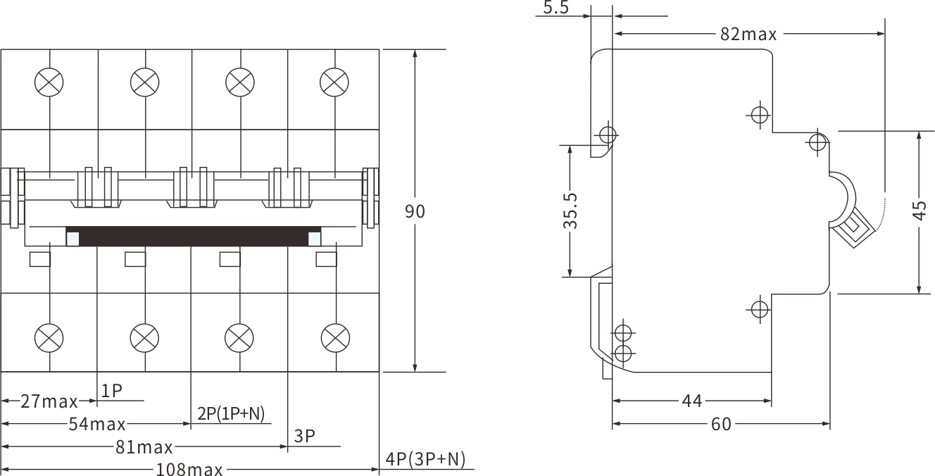 ETEK BIG Current MCB Tamanho EKM1-125H