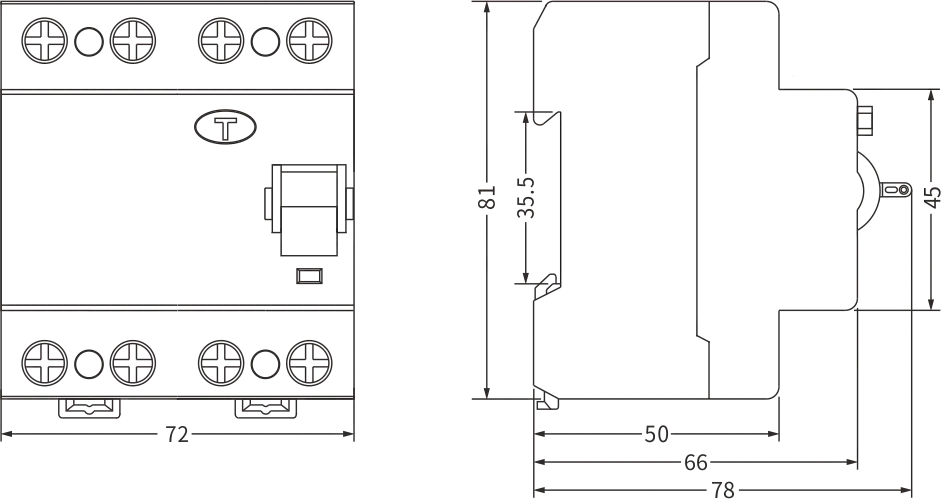 ETEK Tipo B RCCB EKL1-63B Tamanho